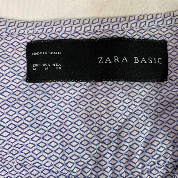 Zara Fitted Jacket Sz M Blue & White Zip Up piping  sweetheart Neck & Pockets - Picture 3 of 11